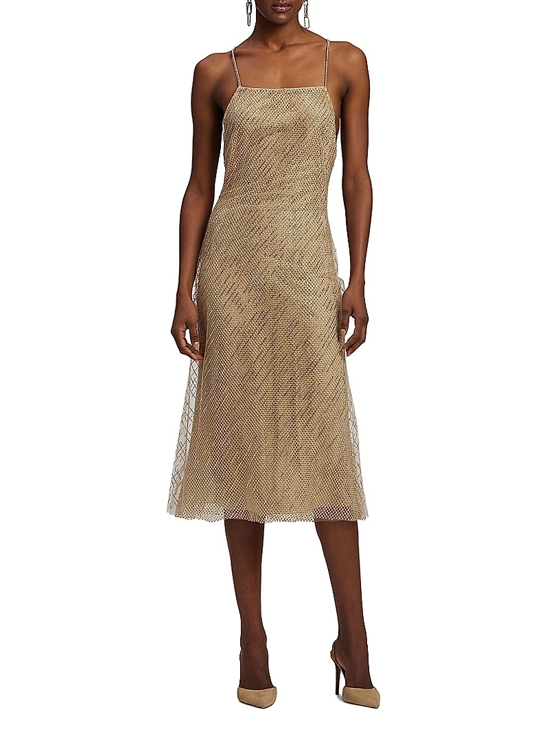 Donnely Embellished Tulle Cocktail Midi-Dress