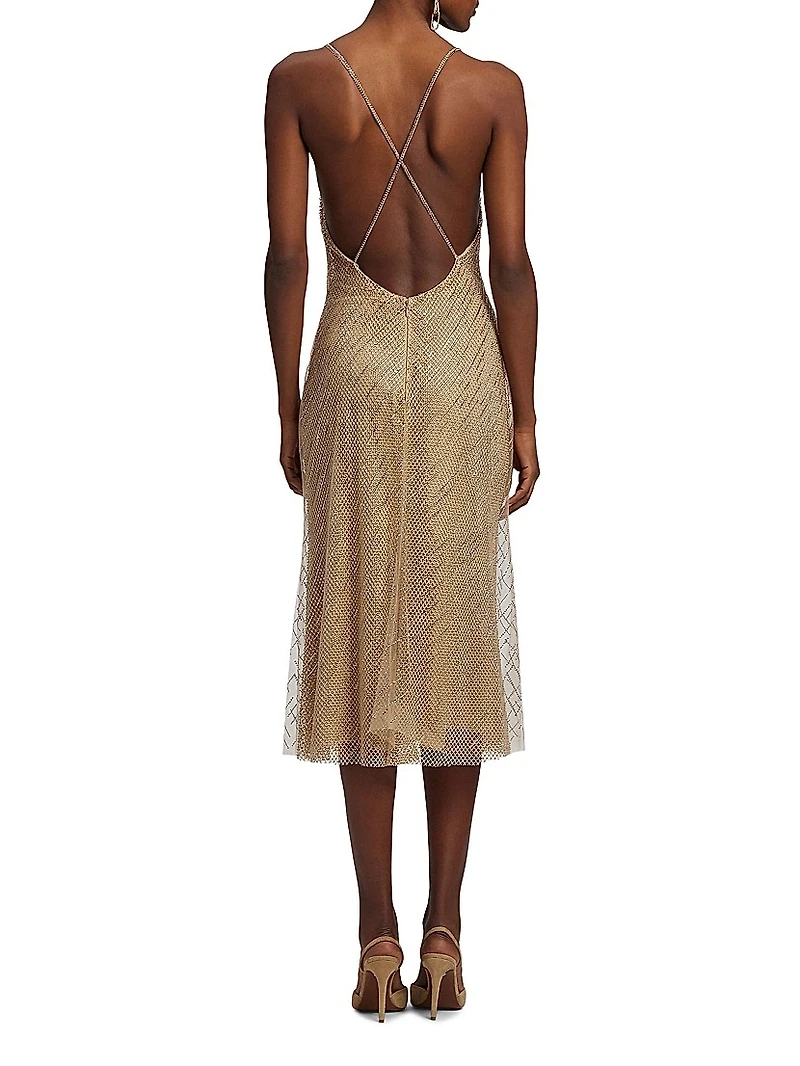 Donnely Embellished Tulle Cocktail Midi-Dress