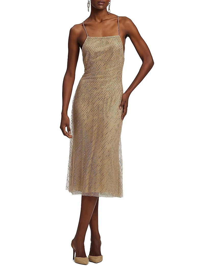 Donnely Embellished Tulle Cocktail Midi-Dress