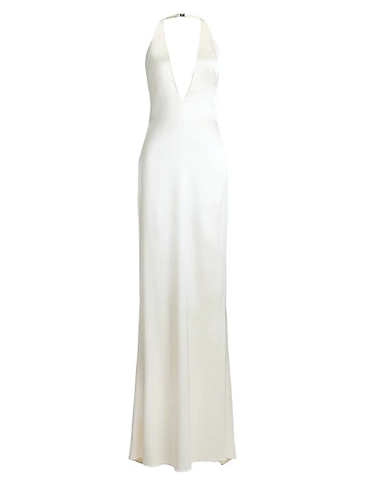 Cladwell Plunging V-Neck Stretch Satin Gown