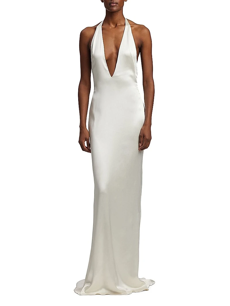 Cladwell Plunging V-Neck Stretch Satin Gown