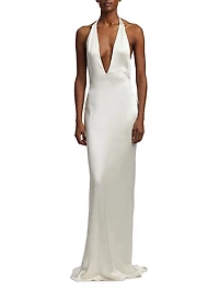 Cladwell Plunging V-Neck Stretch Satin Gown