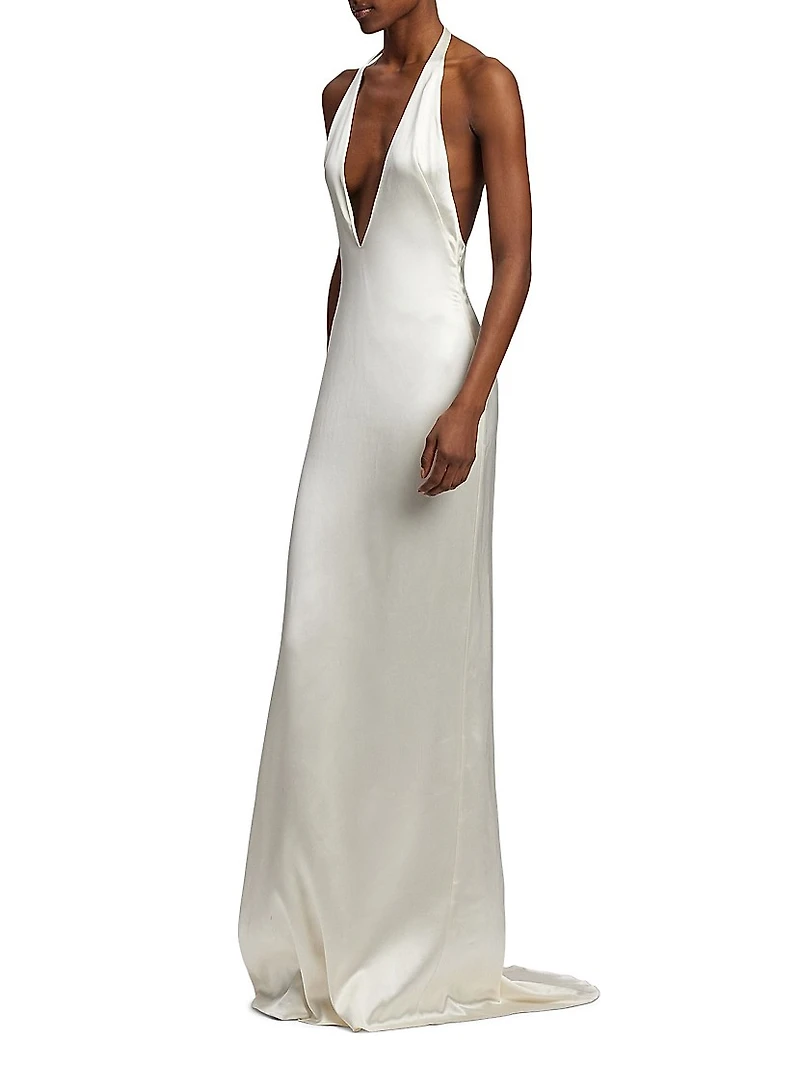 Cladwell Plunging V-Neck Stretch Satin Gown