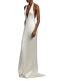 Cladwell Plunging V-Neck Stretch Satin Gown