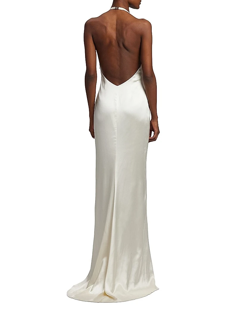 Cladwell Plunging V-Neck Stretch Satin Gown