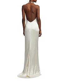 Cladwell Plunging V-Neck Stretch Satin Gown