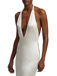 Cladwell Plunging V-Neck Stretch Satin Gown