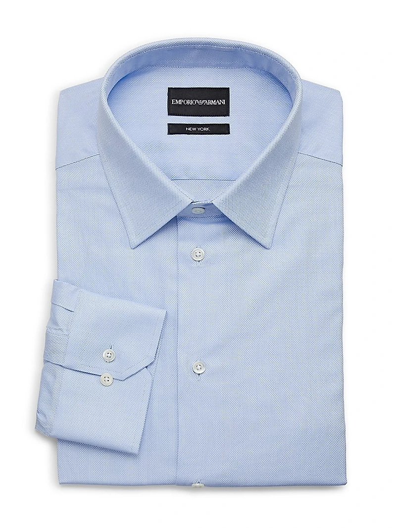 Textured Cotton Button-Front Dress Shirt