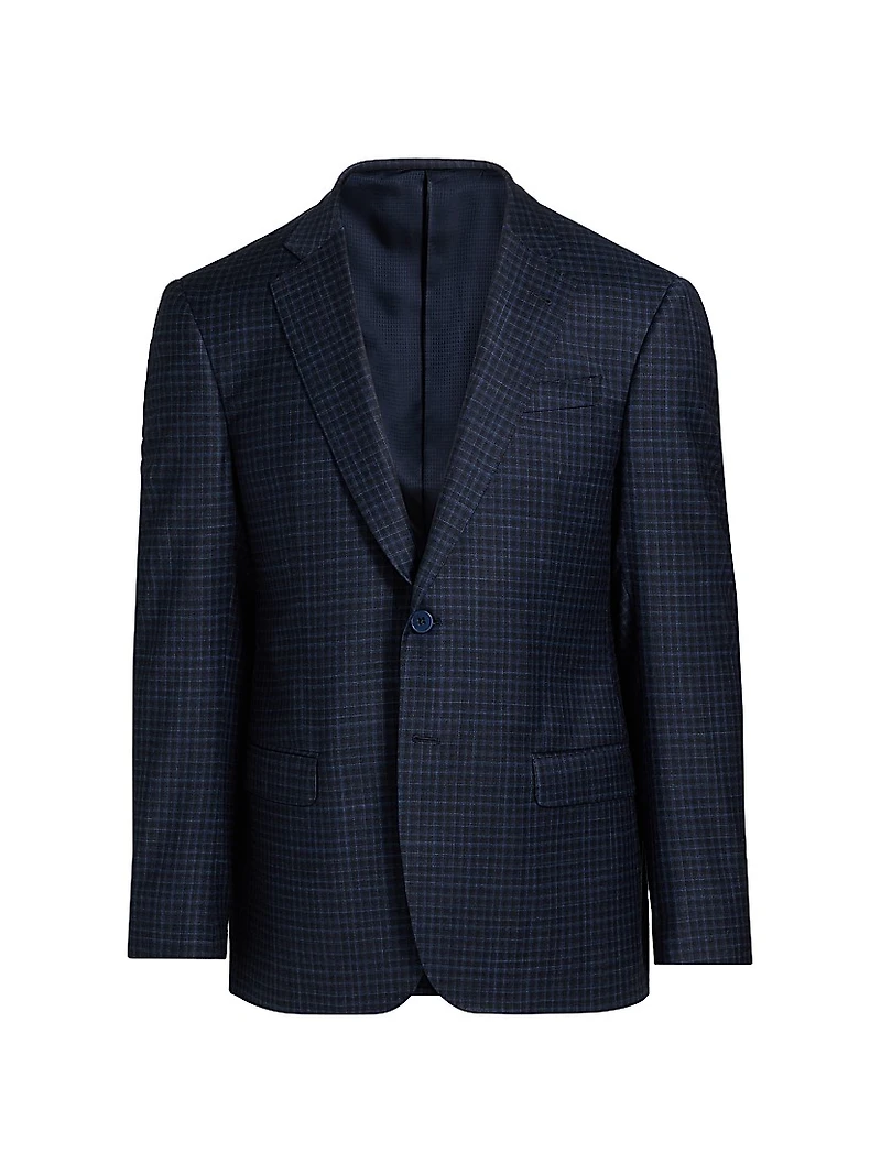 Box Plaid Stretch Wool Sport Coat
