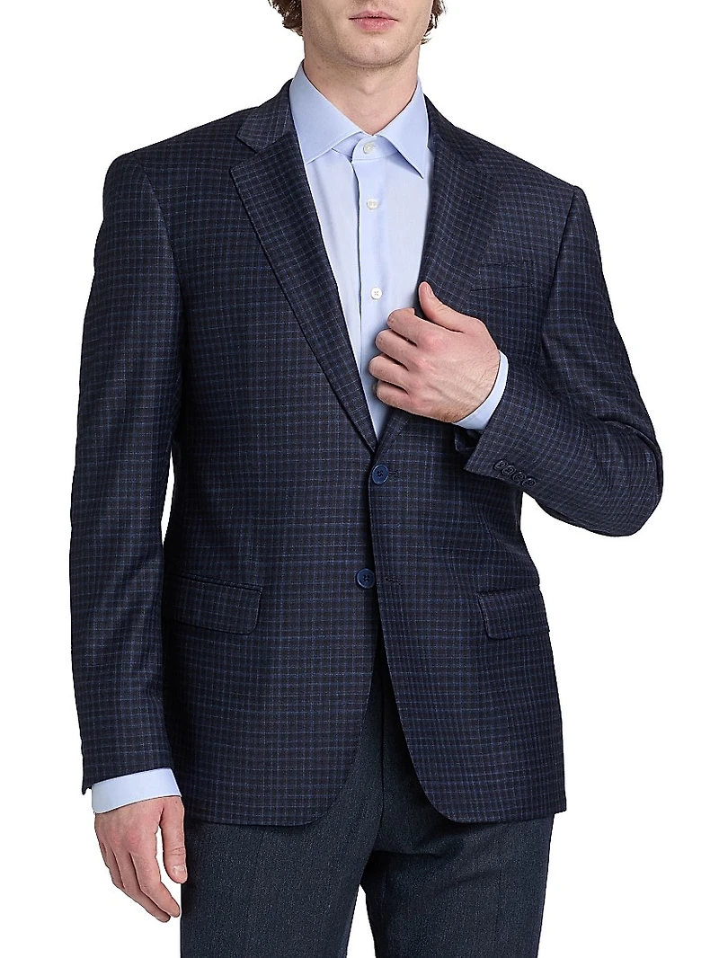 Box Plaid Stretch Wool Sport Coat