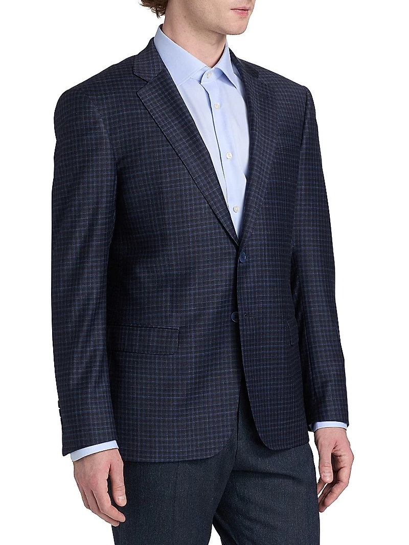 Box Plaid Stretch Wool Sport Coat