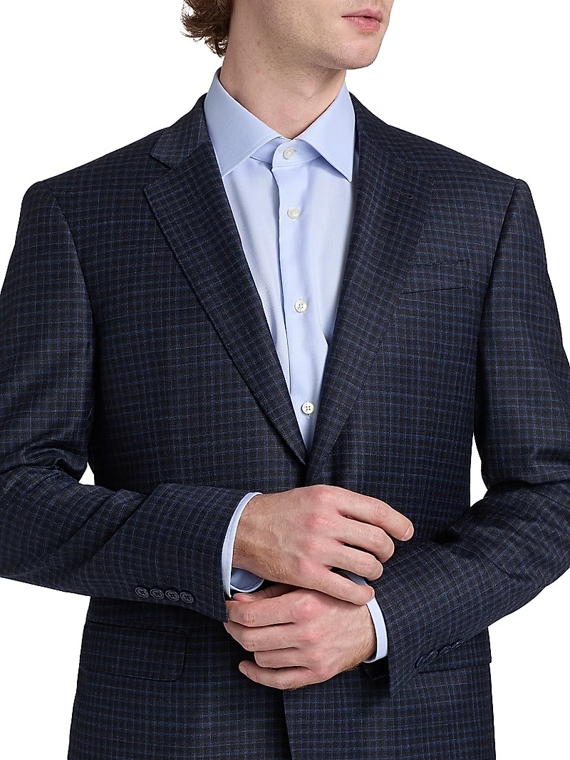 Box Plaid Stretch Wool Sport Coat