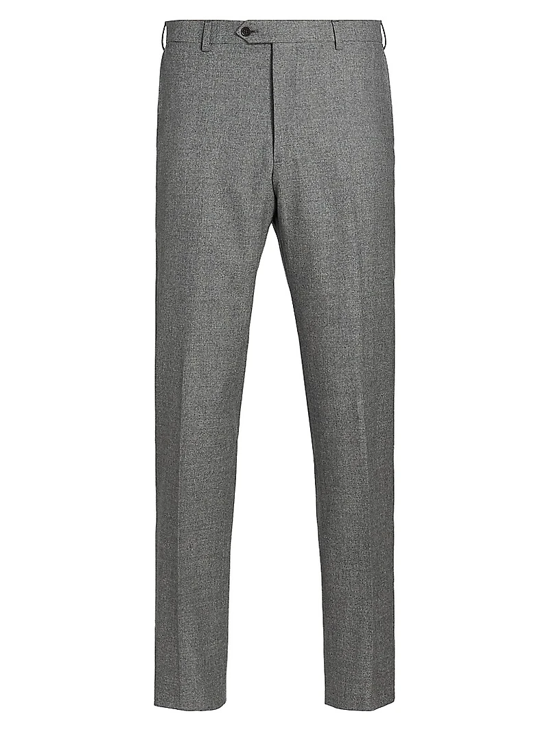 Flat Front Wool-Cotton Trousers