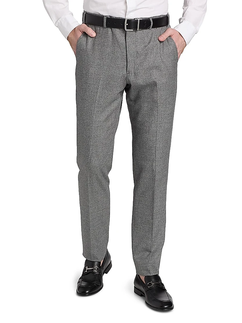 Flat Front Wool-Cotton Trousers