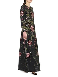Embroidered Sequin A-Line Maxi Dress