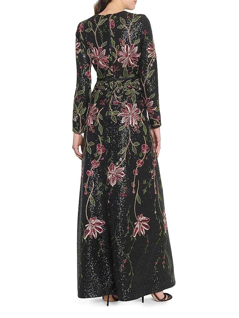 Embroidered Sequin A-Line Maxi Dress