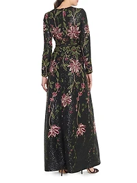 Embroidered Sequin A-Line Maxi Dress