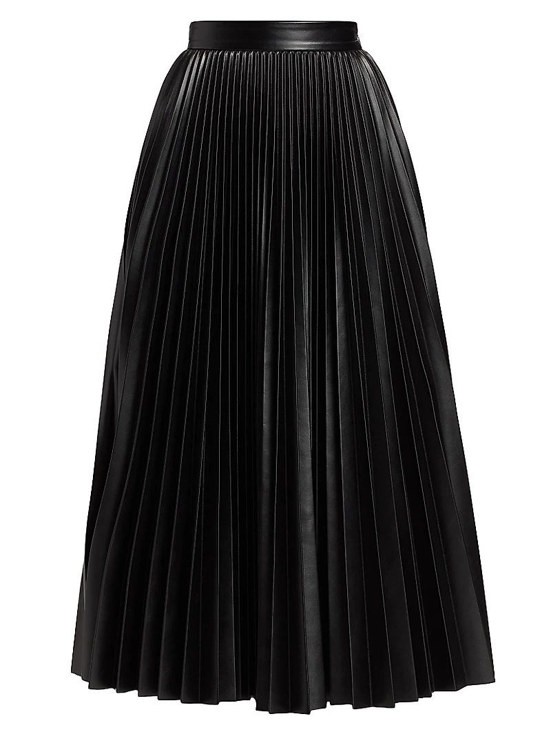 Pleated Faux Leather Midi-Skirt