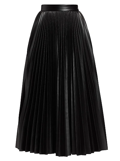 Pleated Faux Leather Midi-Skirt