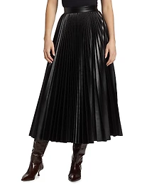 Pleated Faux Leather Midi-Skirt