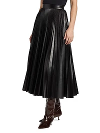 Pleated Faux Leather Midi-Skirt
