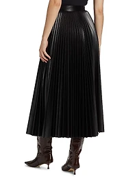 Pleated Faux Leather Midi-Skirt
