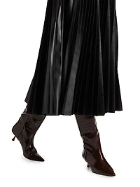 Pleated Faux Leather Midi-Skirt