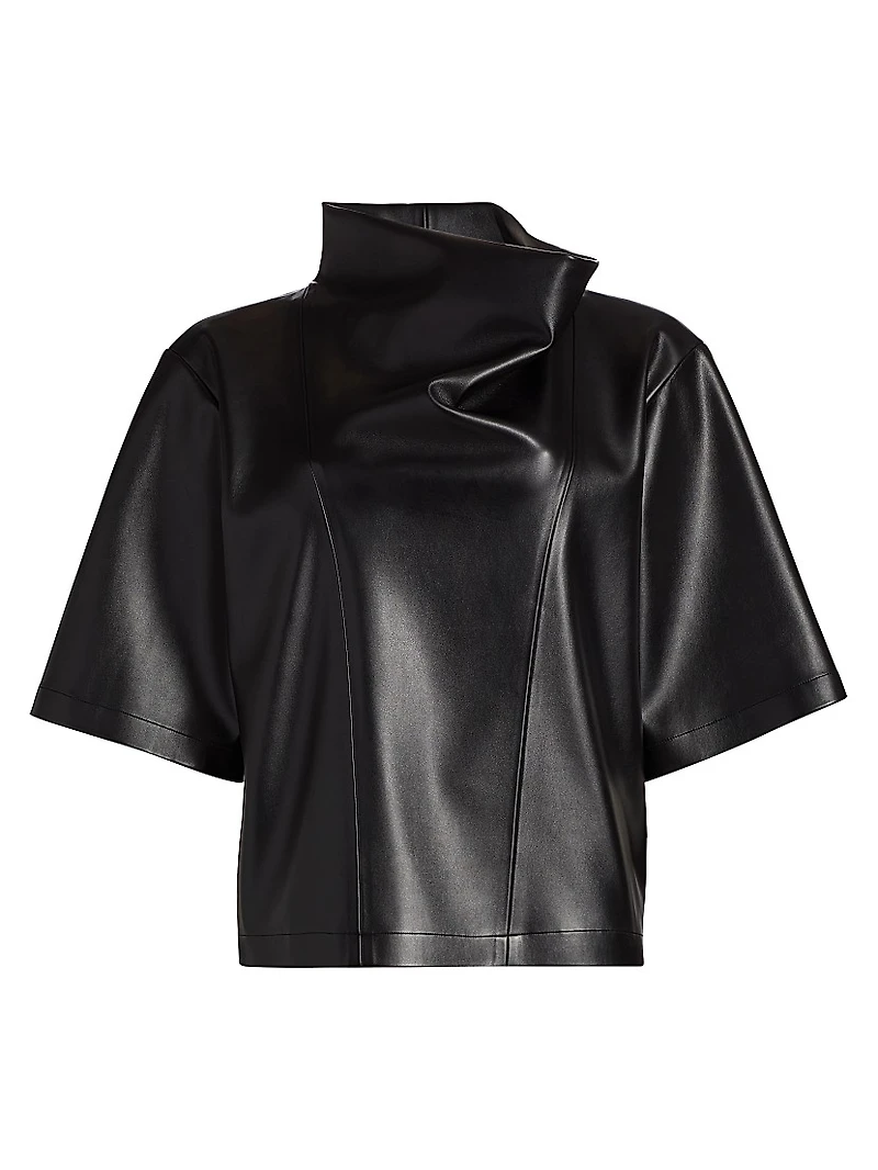 Faux-Leather Cowlneck Shirt
