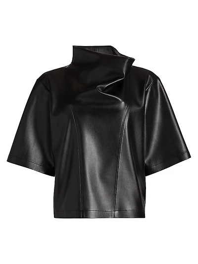 Faux-Leather Cowlneck Shirt
