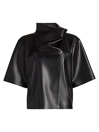 Faux-Leather Cowlneck Shirt