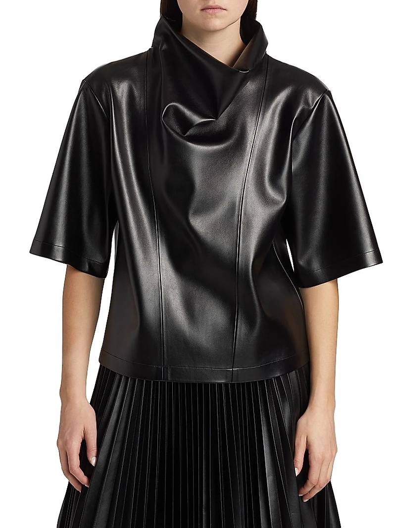Faux-Leather Cowlneck Shirt
