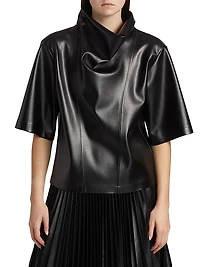 Faux-Leather Cowlneck Shirt