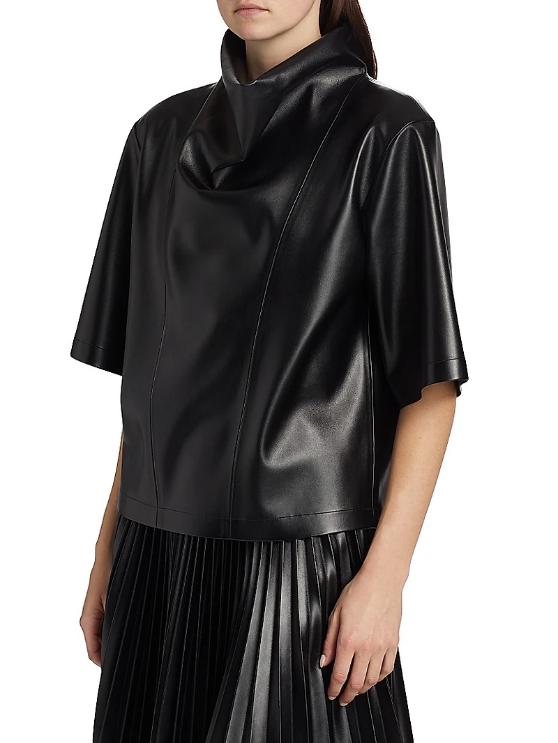 Faux-Leather Cowlneck Shirt