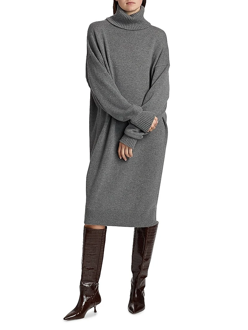Cashmere Oversized Turtleneck Midi-Sweaterdress