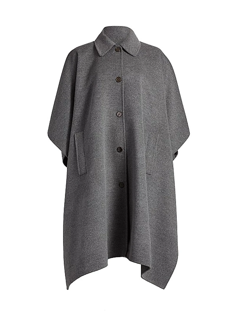 Virgin Wool Button-Front Poncho Coat