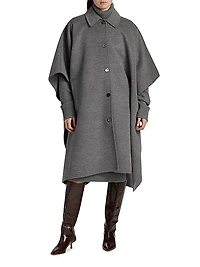 Virgin Wool Button-Front Poncho Coat