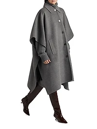 Virgin Wool Button-Front Poncho Coat