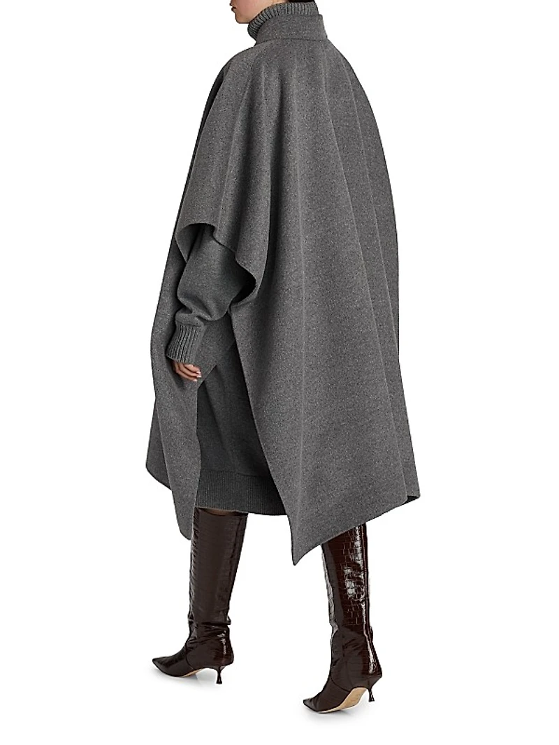 Virgin Wool Button-Front Poncho Coat