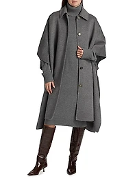 Virgin Wool Button-Front Poncho Coat