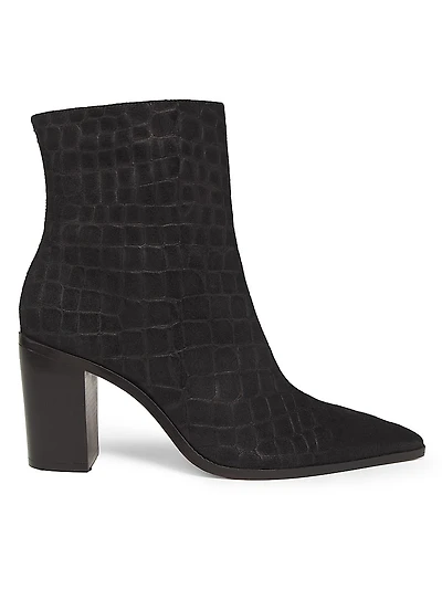 Mary 85MM Croc-Embossed Suede Ankle Boots