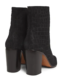 Mary 85MM Croc-Embossed Suede Ankle Boots