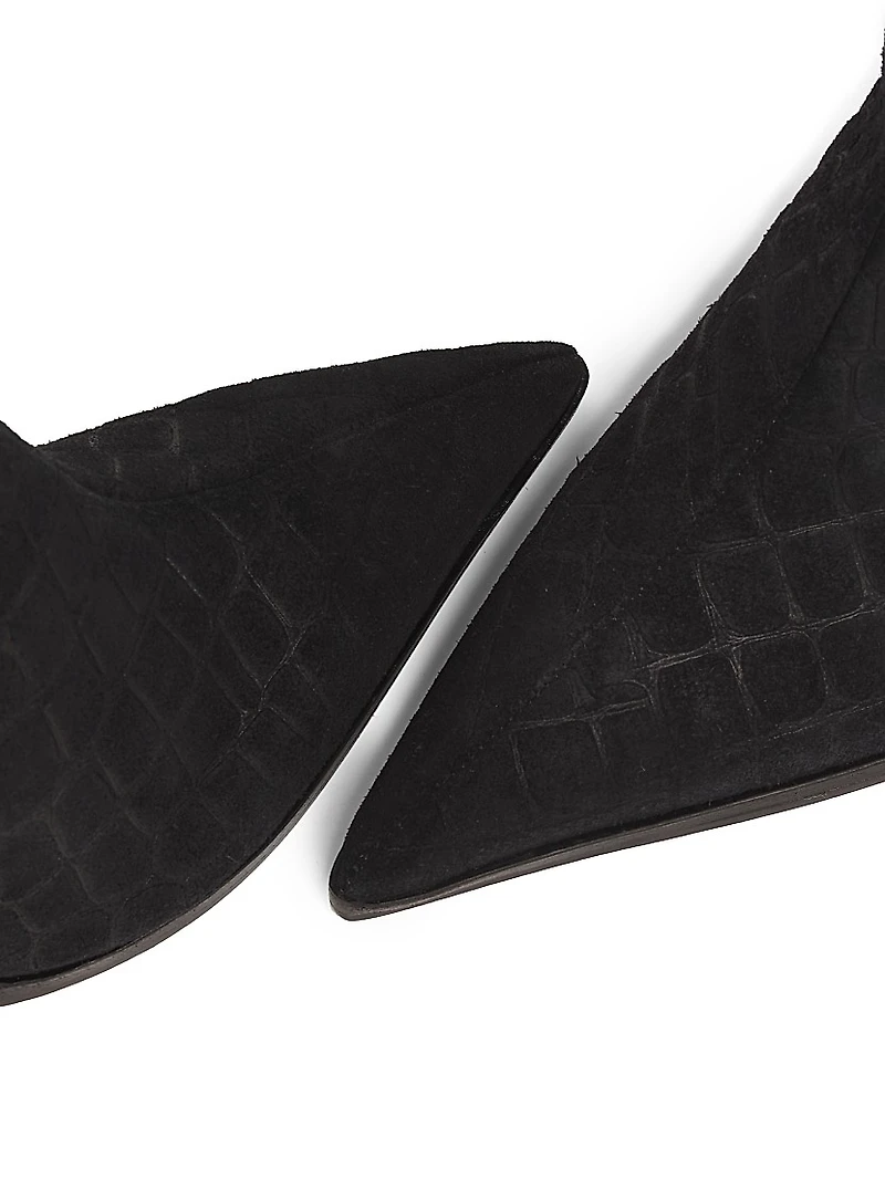 Mary 85MM Croc-Embossed Suede Ankle Boots
