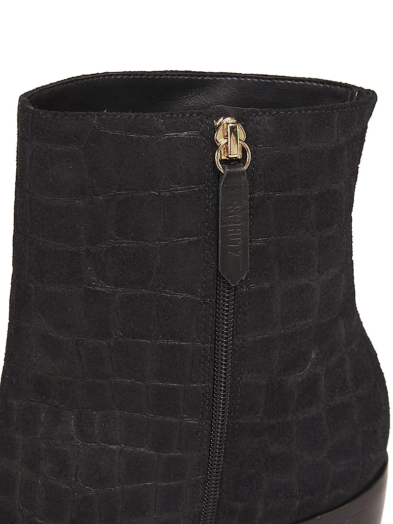 Mary 85MM Croc-Embossed Suede Ankle Boots
