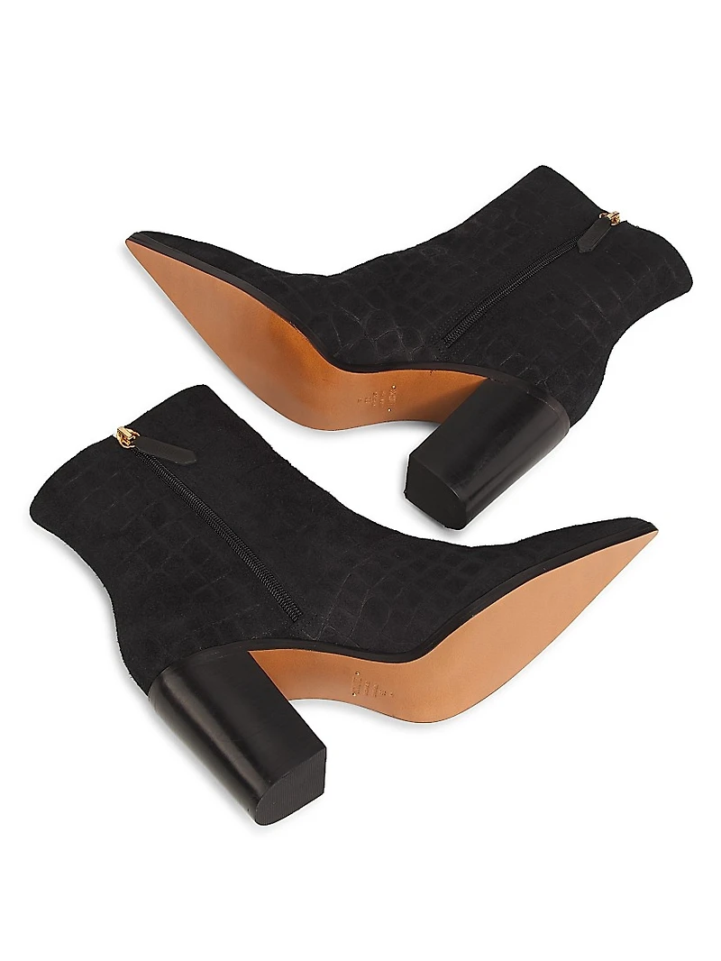 Mary 85MM Croc-Embossed Suede Ankle Boots
