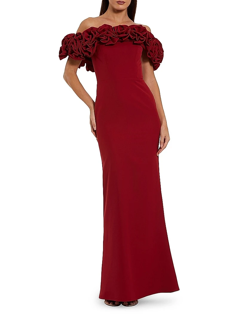 Off-the-Shoulder Crepe Column Gown