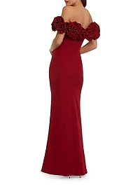 Off-the-Shoulder Crepe Column Gown