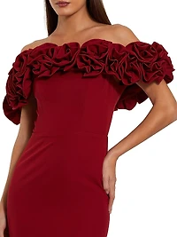 Off-the-Shoulder Crepe Column Gown