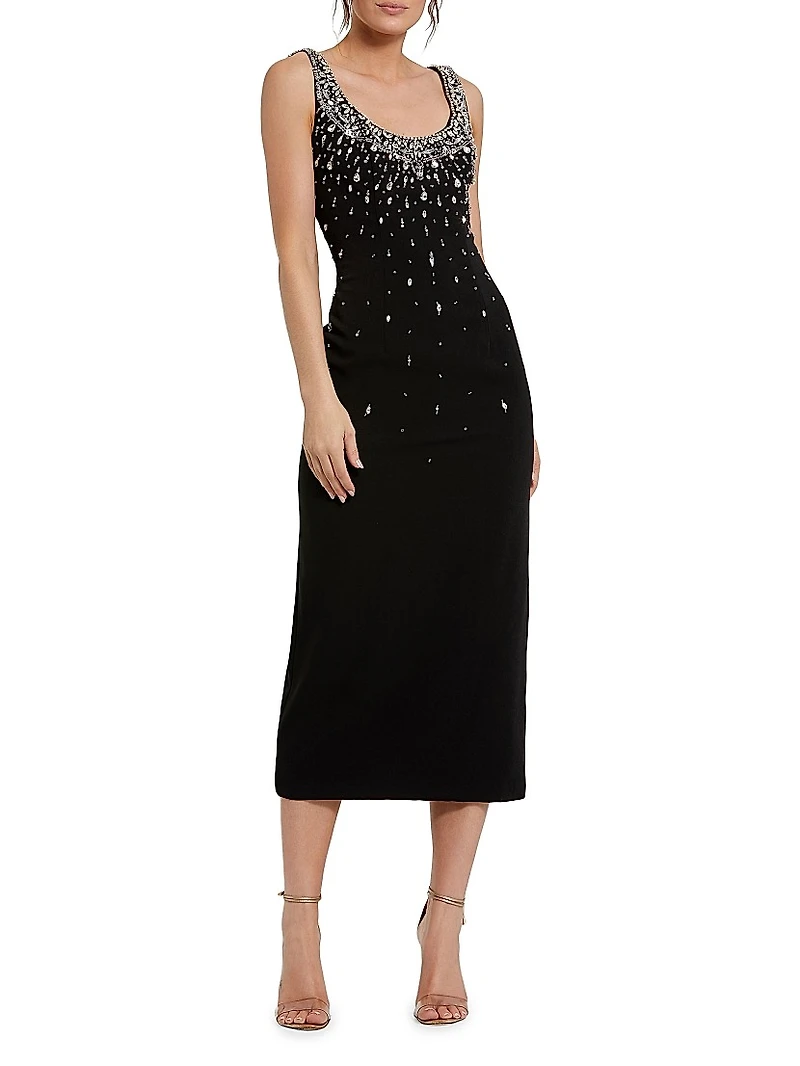Beaded Jersey Midi-Dress