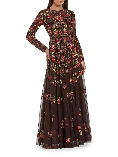 Sequin-Embellished A-Line Gown