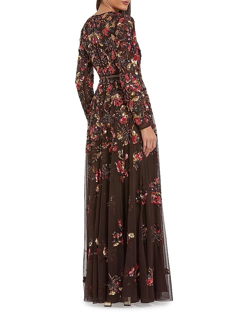 Sequin-Embellished A-Line Gown